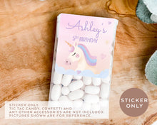 Load image into Gallery viewer, *Sticker Only* Unicorn Party Tic Tac Stickers Unicorn Party Stickers