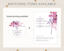 Load image into Gallery viewer, Violet Floral Style Baptism Christening Invitation Template, Printable Invitation, Floral Style Print It Yourself First communion Invite