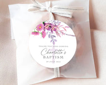 Load image into Gallery viewer, Watercolour Violet Floral Style Christening Baptism Stickers Favour Stickers