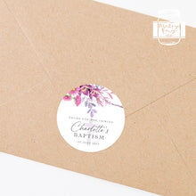 Load image into Gallery viewer, Watercolour Violet Floral Style Christening Baptism Stickers Favour Stickers