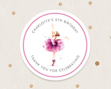 Load image into Gallery viewer, Personalised Ballerina Watercolour Style Birthday Party Stickers, Girls Party Stickers