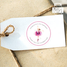 Load image into Gallery viewer, Personalised Ballerina Watercolour Style Birthday Party Stickers, Girls Party Stickers
