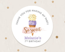 Load image into Gallery viewer, Watercolour Ice Cream Style Kids Birthday Party Stickers Girls Birthday Stickers