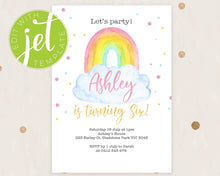Load image into Gallery viewer, Watercolour Style Rainbow Birthday Invitation Template, Print It Yourself Pastel Colour Rainbow Birthday, Watercolour Rainbow Party