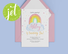Load image into Gallery viewer, Watercolour Style Rainbow Birthday Invitation Template, Print It Yourself Pastel Colour Rainbow Birthday, Watercolour Rainbow Party