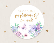 Load image into Gallery viewer, Watercolour Butterfly Style Birthday Party Stickers, Girls' Party Stickers, "Thank you for fluttering by" Stickers