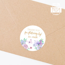 Load image into Gallery viewer, Watercolour Butterfly Style Birthday Party Stickers, Girls' Party Stickers, "Thank you for fluttering by" Stickers