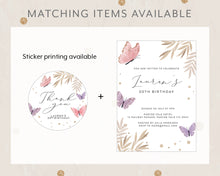 Load image into Gallery viewer, Butterfly Style Birthday Invitation Template, Print It Yourself Watercolour Butterfly Birthday Elegant Butterfly Style Invitation