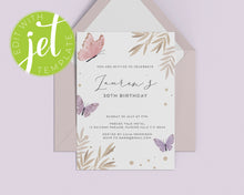 Load image into Gallery viewer, Butterfly Style Birthday Invitation Template, Print It Yourself Watercolour Butterfly Birthday Elegant Butterfly Style Invitation