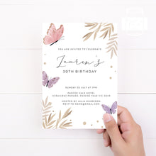 Load image into Gallery viewer, Butterfly Style Birthday Invitation Template, Print It Yourself Watercolour Butterfly Birthday Elegant Butterfly Style Invitation