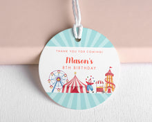 Load image into Gallery viewer, Circus Style Birthday Party Favour Tags Watercolour Circus Style Round Party Favour Gift Tags