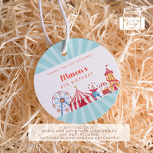 Load image into Gallery viewer, Circus Style Birthday Party Favour Tags Watercolour Circus Style Round Party Favour Gift Tags
