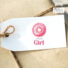 Load image into Gallery viewer, 24pcs 40mm Watercolour Doughnut Style Baby Gender Reveal Team Girl Team Boy Favour Stickers