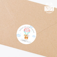 Load image into Gallery viewer, Safari Animals in Hot Air Balloon Baby Shower Thank You Stickers Favour Stickers