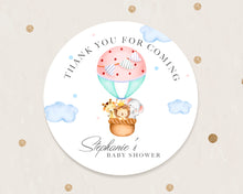 Load image into Gallery viewer, Safari Animals in Hot Air Balloon Baby Shower Thank You Stickers Favour Stickers