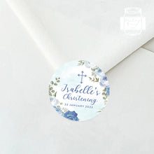 Load image into Gallery viewer, Watercolour Blue Floral Style Christening Baptism Stickers