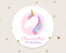 Load image into Gallery viewer, Colourful Unicorn Birthday Party Stickers