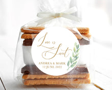 Load image into Gallery viewer, Love Is Sweet Stickers Watercolour Leaves Greenery Style Wedding Favour Stickers