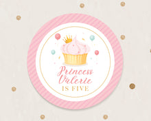 Load image into Gallery viewer, Princess Pink Cupcake Style Birthday Party Stickers Favour Stickers