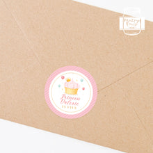 Load image into Gallery viewer, Princess Pink Cupcake Style Birthday Party Stickers Favour Stickers