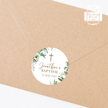 Load image into Gallery viewer, Rustic Greenery Leaves Style Christening Baptism Stickers Favour Stickers