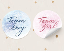 Load image into Gallery viewer, 24pcs 40mm Watercolour Floral Style Baby Gender Reveal Team Girl Team Boy Favour Stickers