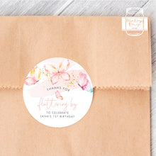 Load image into Gallery viewer, Watercolour Butterfly Style Birthday Party Stickers "Thank you for fluttering by" Stickers