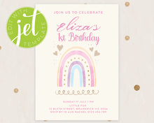 Load image into Gallery viewer, Instant Download Rainbow Birthday Invitation Template, Print It Yourself Pastel Colour Rainbow Birthday, Watercolour Rainbow Party