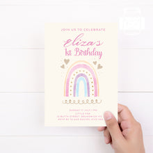 Load image into Gallery viewer, Instant Download Rainbow Birthday Invitation Template, Print It Yourself Pastel Colour Rainbow Birthday, Watercolour Rainbow Party