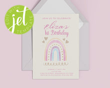 Load image into Gallery viewer, Instant Download Rainbow Birthday Invitation Template, Print It Yourself Pastel Colour Rainbow Birthday, Watercolour Rainbow Party