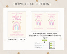 Load image into Gallery viewer, Instant Download Rainbow Birthday Invitation Template, Print It Yourself Pastel Colour Rainbow Birthday, Watercolour Rainbow Party