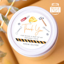 Load image into Gallery viewer, Watercolour Construction Handy Tools Style Birthday Party Stickers, Boy's Party Stickers