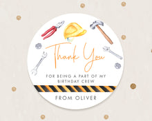 Load image into Gallery viewer, Watercolour Construction Handy Tools Style Birthday Party Stickers, Boy's Party Stickers