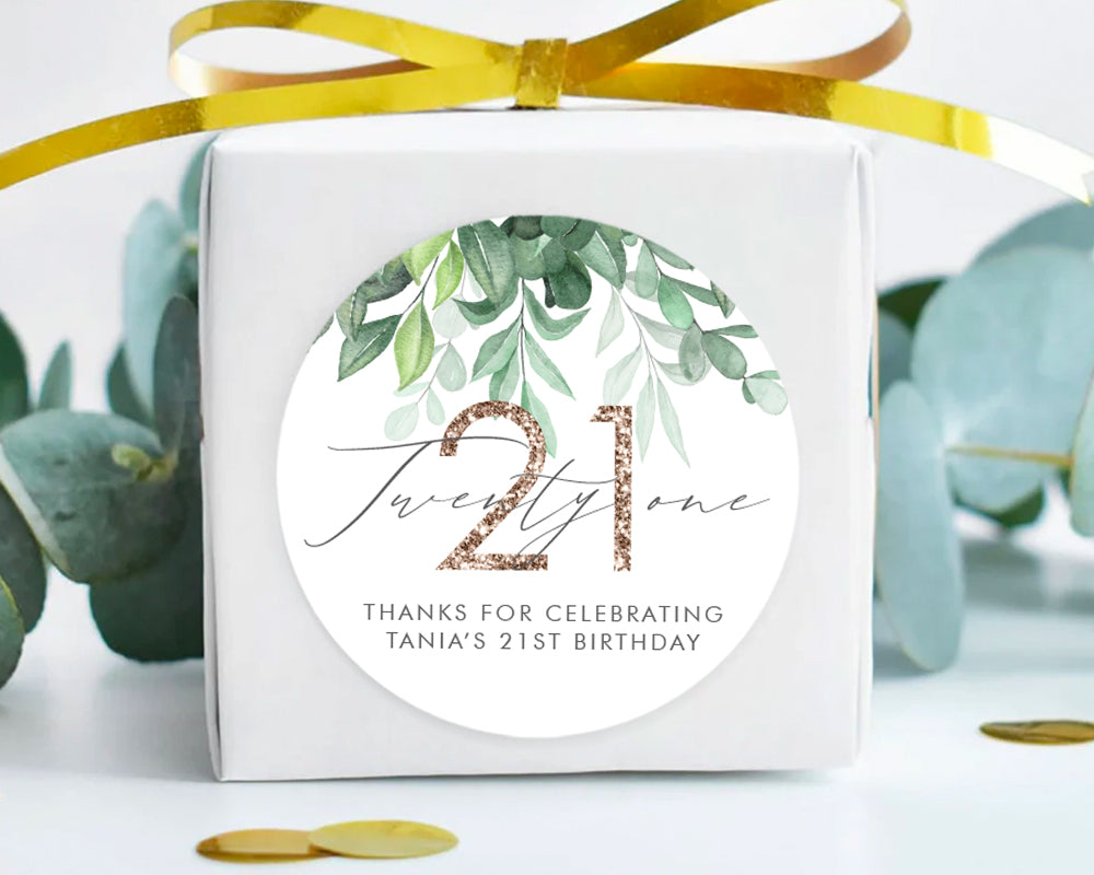 21st Birthday Greenery Leaf Style Party Stickers Favour Stickers