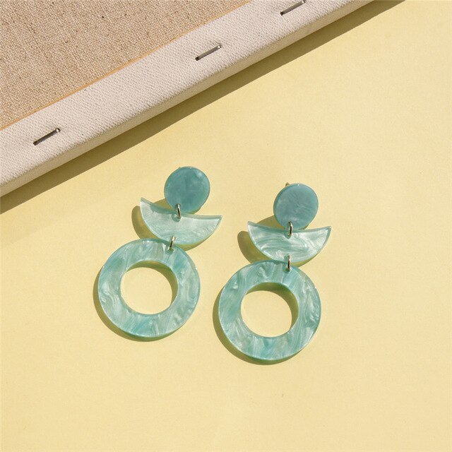 Marble Effect Geometric Dangle Drop Acrylic Earrings