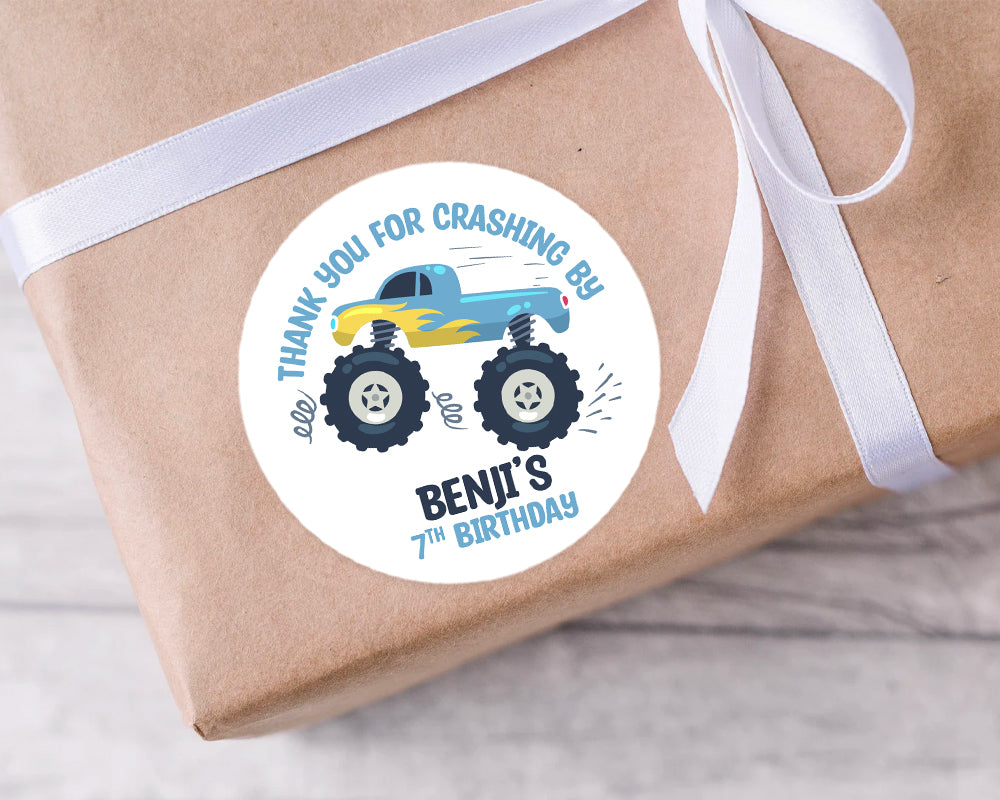Blue Monster Truck Style Birthday Stickers 
