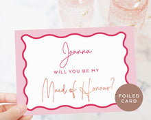 Load image into Gallery viewer, 5 x 7 &quot; Foiled Wavy Pink Style Bridal Proposal Card &quot;Will You be My Bridesmaid&quot;
