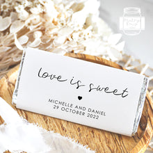 Load image into Gallery viewer, Customised Minimalist Style Mini Milk Chocolate Bar 40g, &quot;Love is Sweet&quot; Personalised Wedding Party Favour
