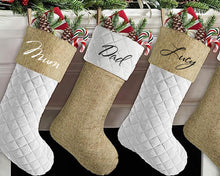 Load image into Gallery viewer, Luxury Personalised Velvet Christmas Stockings, Made of Premium Velvet, Colour: Red, White and Emerald Green

