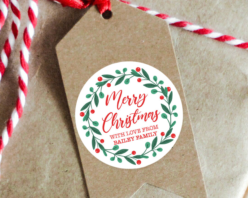 Christmas Gift Stickers Personalised Wreath Style Gift Stickers ...