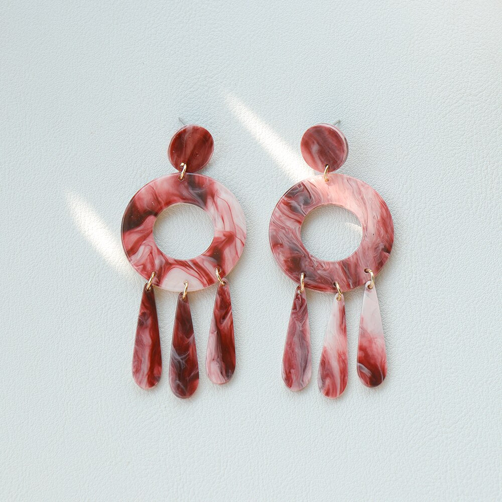Dream Catcher Style Red Dangle Acrylic Earrings