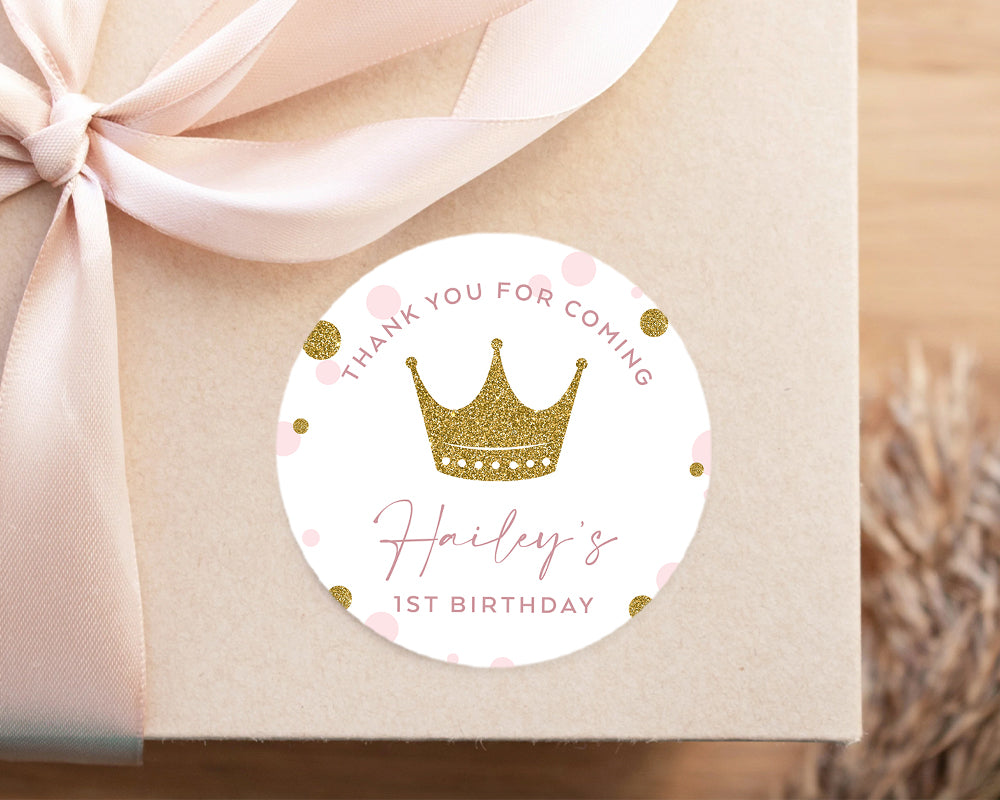 Princess Gold Crown Style Birthday Party Stickers, Girls' Party Stickers
