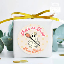 Load image into Gallery viewer, Halloween Groovy Ghost with a Broom Style Favour Stickers, Halloween Stickers
