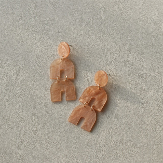 Caramel Marble Pattern Long Dangle Earrings