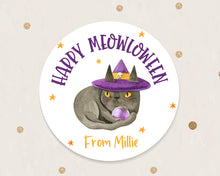 Load image into Gallery viewer, Halloween Black Cat Style Favour Stickers, Happy Meowloween
