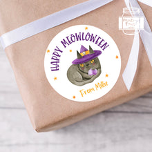 Load image into Gallery viewer, Halloween Black Cat Style Favour Stickers, Happy Meowloween

