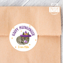 Load image into Gallery viewer, Halloween Black Cat Style Favour Stickers, Happy Meowloween
