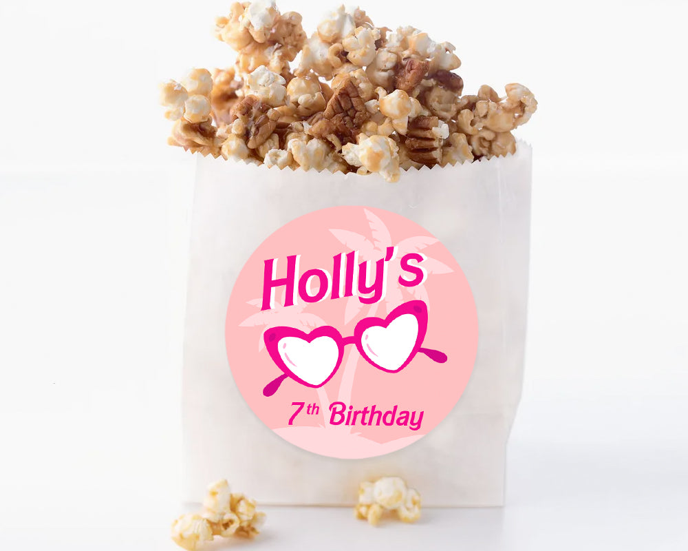 Retro Pink Girly Beach Style Birthday Party Stickers