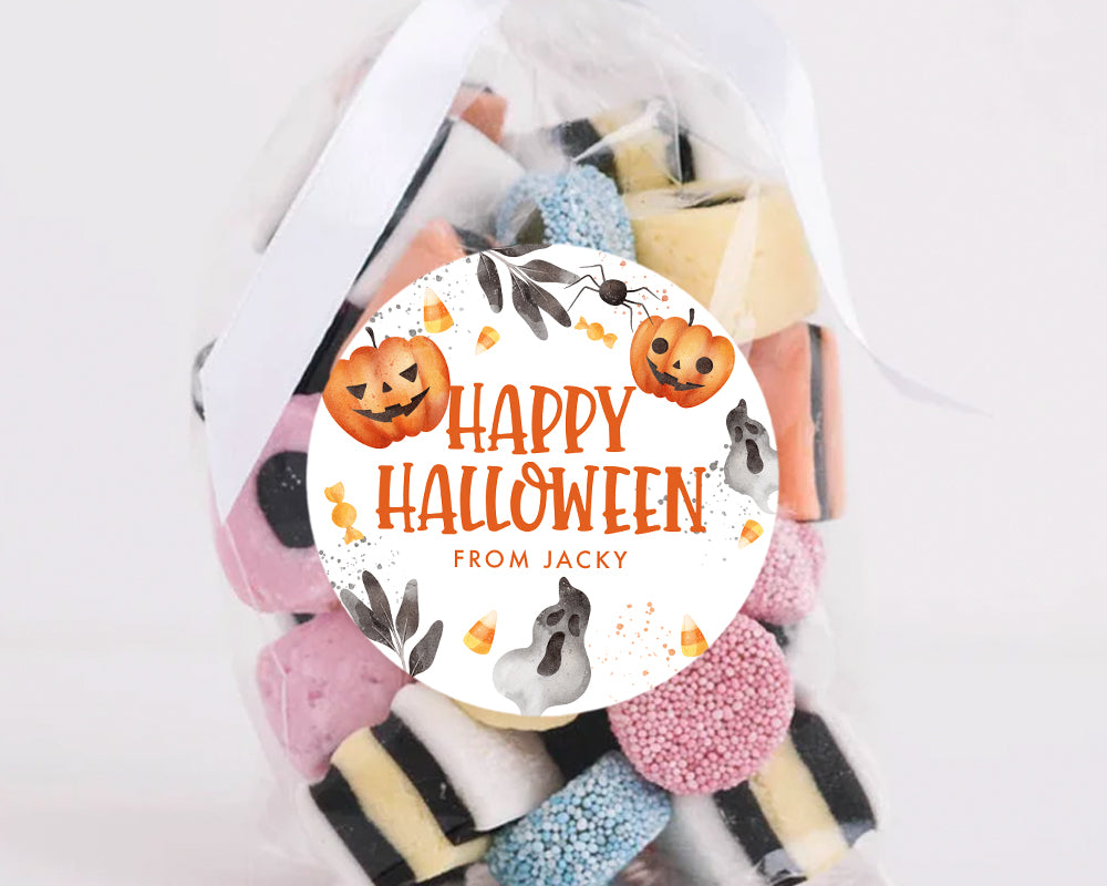 Halloween Watercolour Pumpkin Style Favour Stickers