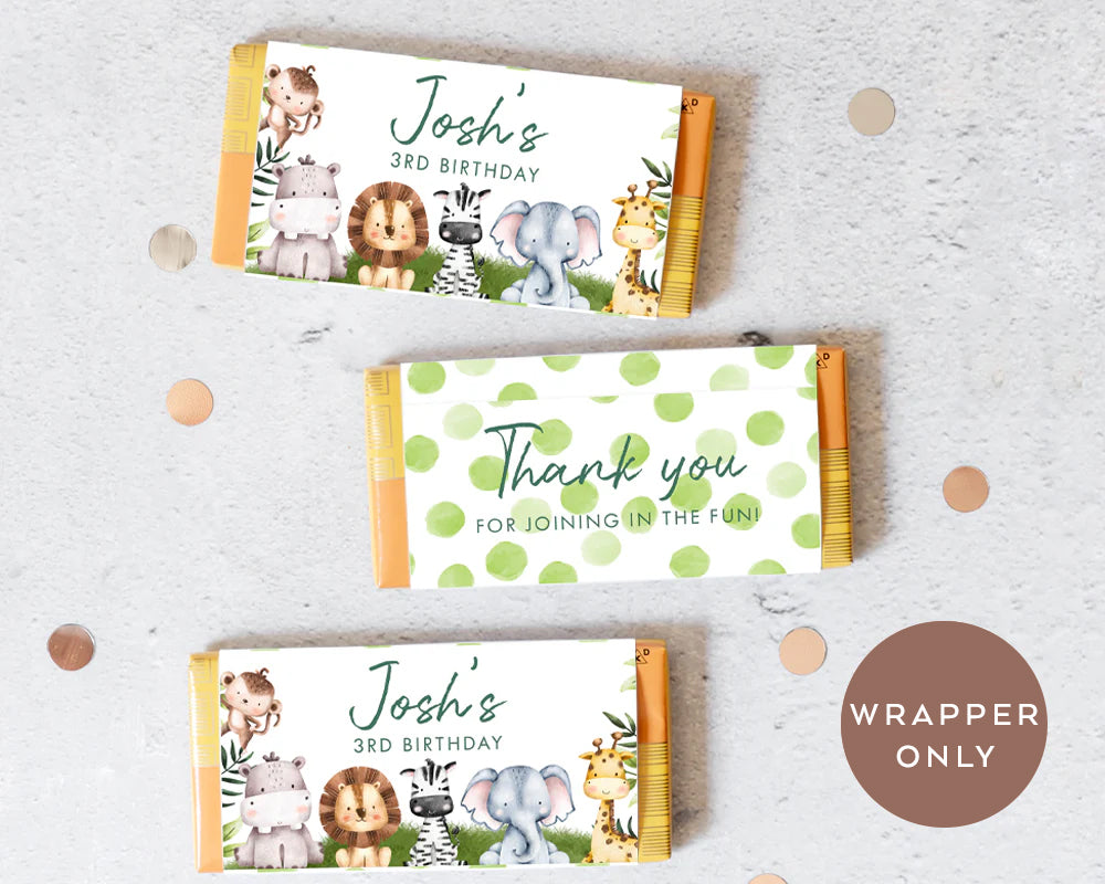 8pcs Personalised Safari Animals Style Chocolate Wrapper, Aldi Chocolate Wrappers, Kids Party Jungle Animals Wrappers